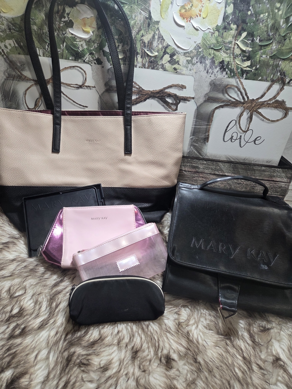 Vintage 🎀Mary Kay Pink & Black Tote and Cosmetic Bag Set🎀